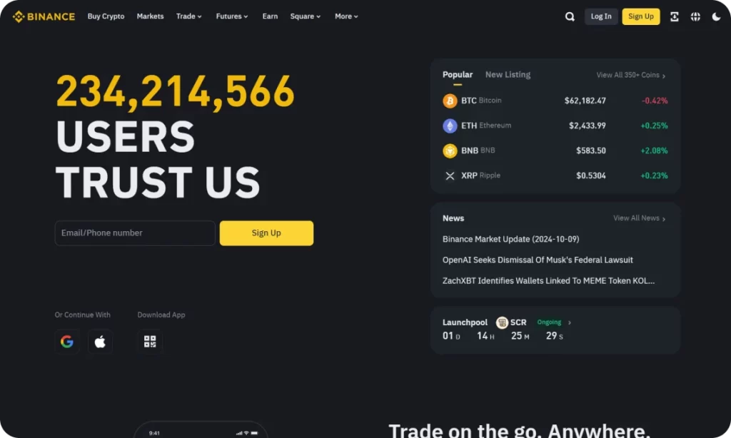 binance home page