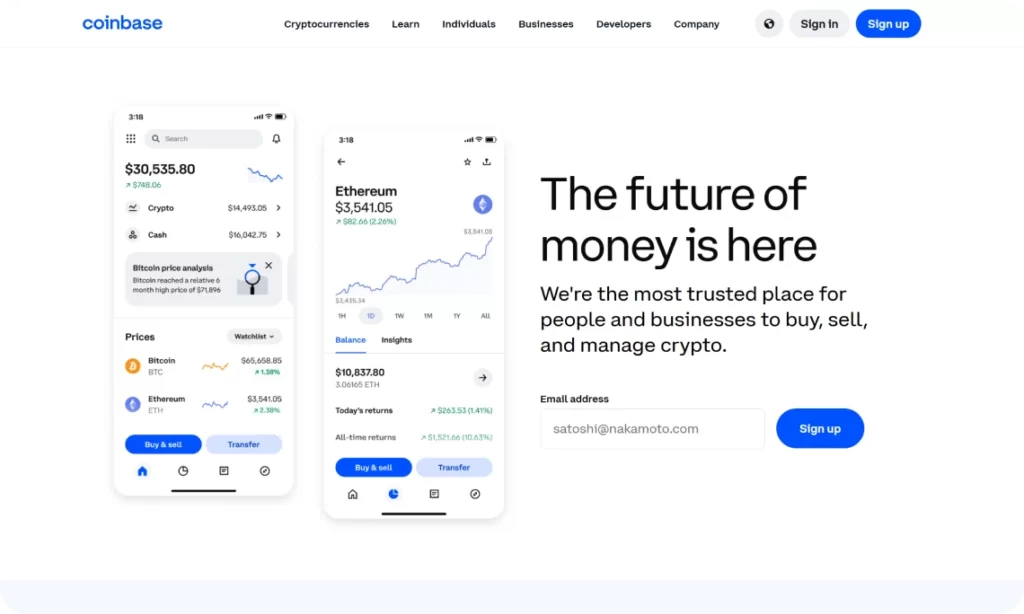 coinbase home page